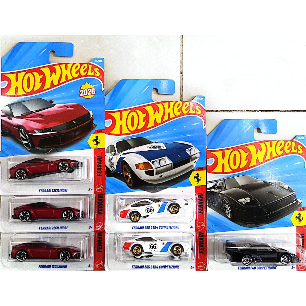 Hot Wheels 3 Ferarri Merah, Hitam, 2 Lambo