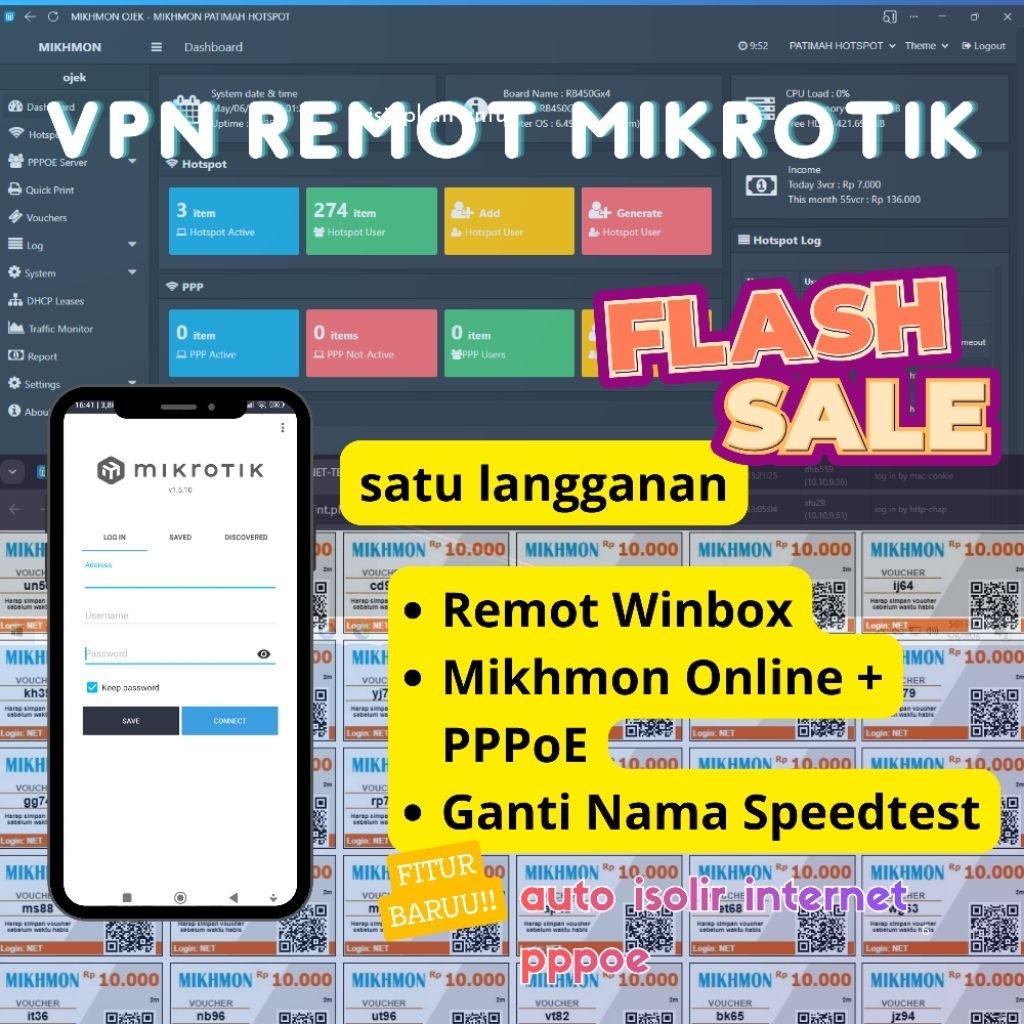 VPN Remot - Winbox - Mikhmon Online + PPPoE - Speedtest