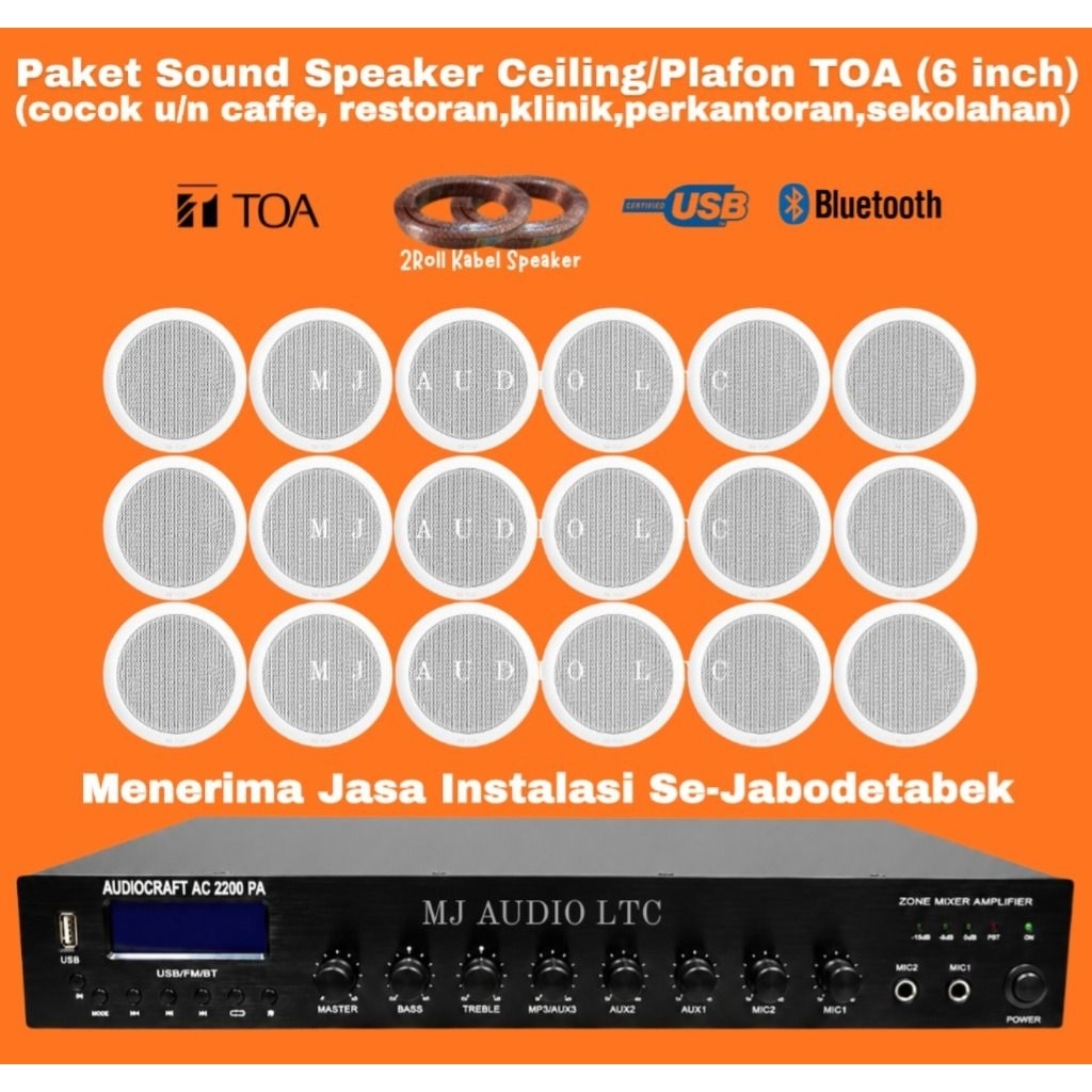 Paket Sound Speaker Ceiling TOA / Speaker Plafon ( 6 inch ) / Ampli Audiocraft AC-2200 PA  ( 18  )