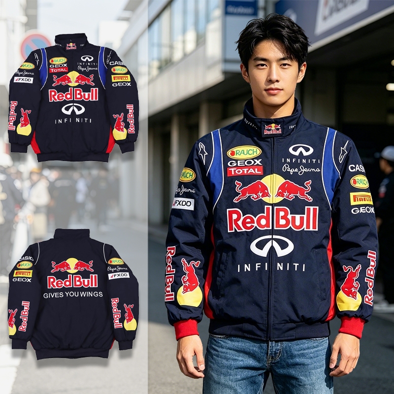 GTY F1 Jaket Red Bull Racing Jacket Bordir Bomber Vintage Pria Keren Jaket Windbreaker Olahraga