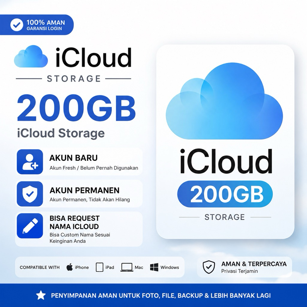 [READY] Icloud 200GB akun baru privat resmi bergaransi