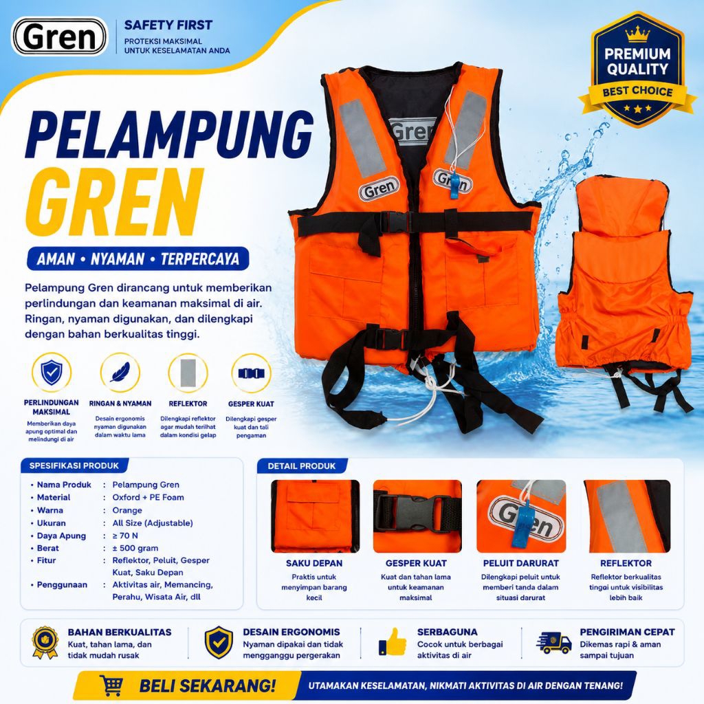 Life Jacket Pelampung Green / Life Jacket Vest Pelampung Safety