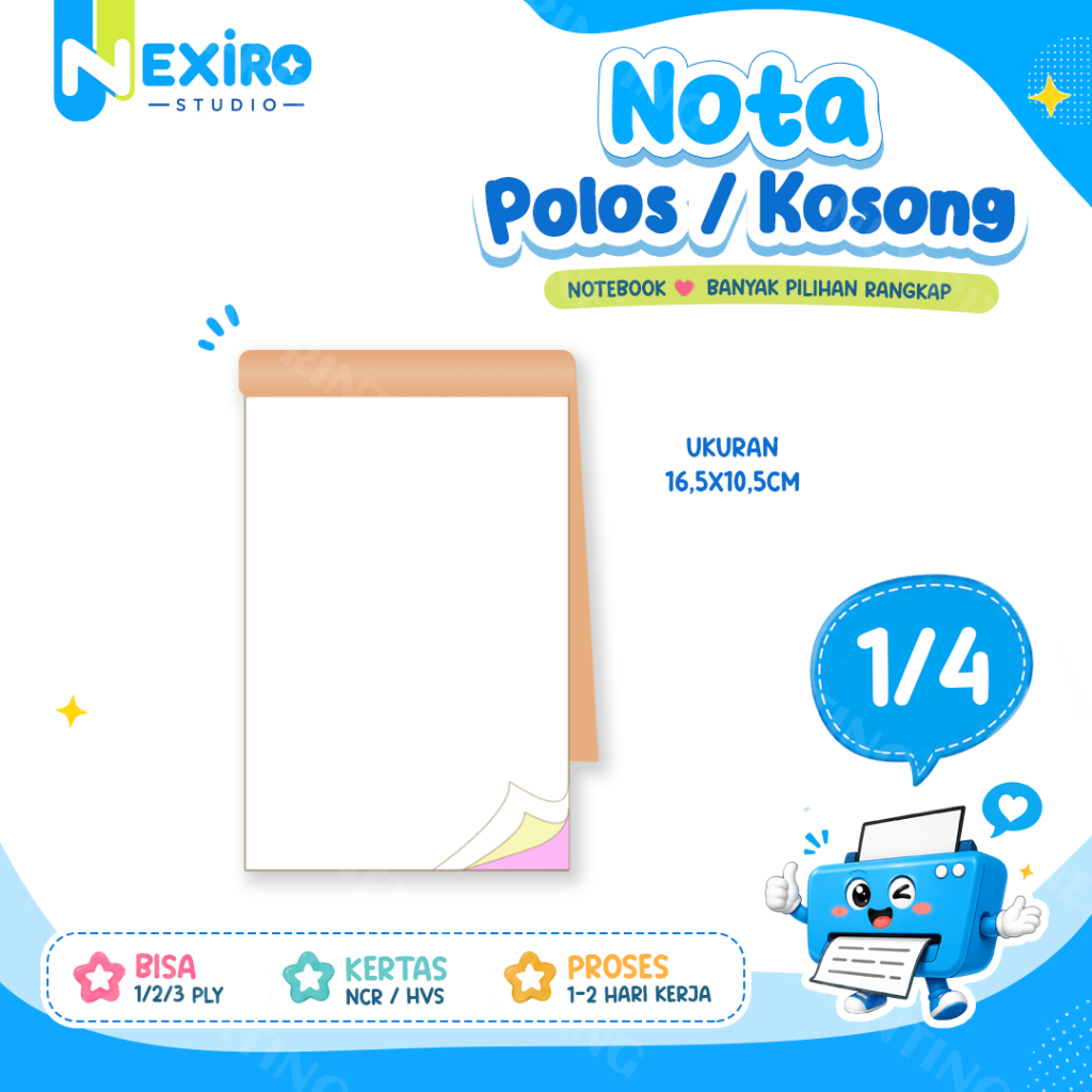 Nota1/4 Folio Memo Polos Kosong Kwitansi bisa Satuan ukuran Bon Faktur Untuk toko online offline buk