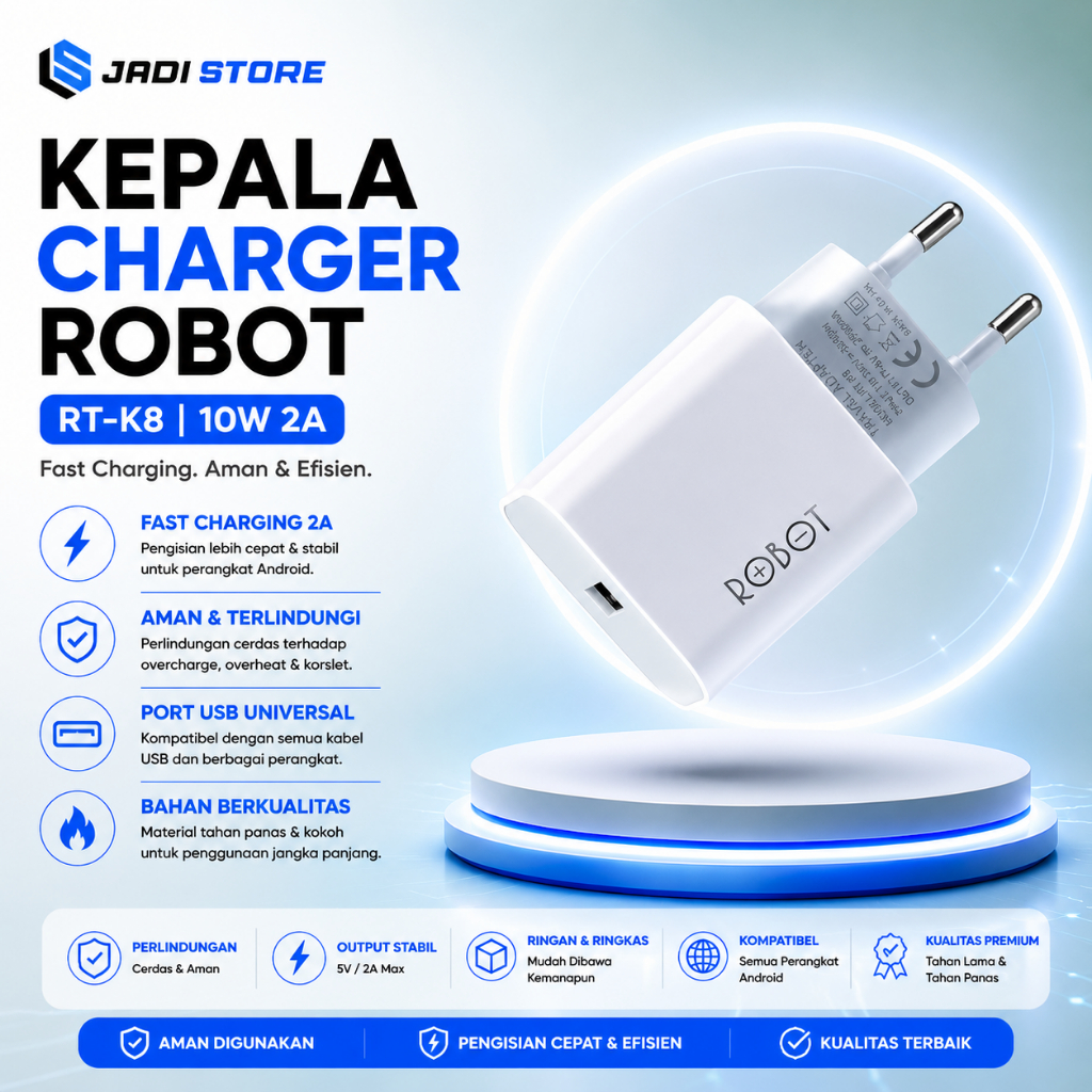 Kepala Charger Robot Kepala Charger Robot 2A Kepala Charger Robot Android RT-K8 10W 2A Charger Trave