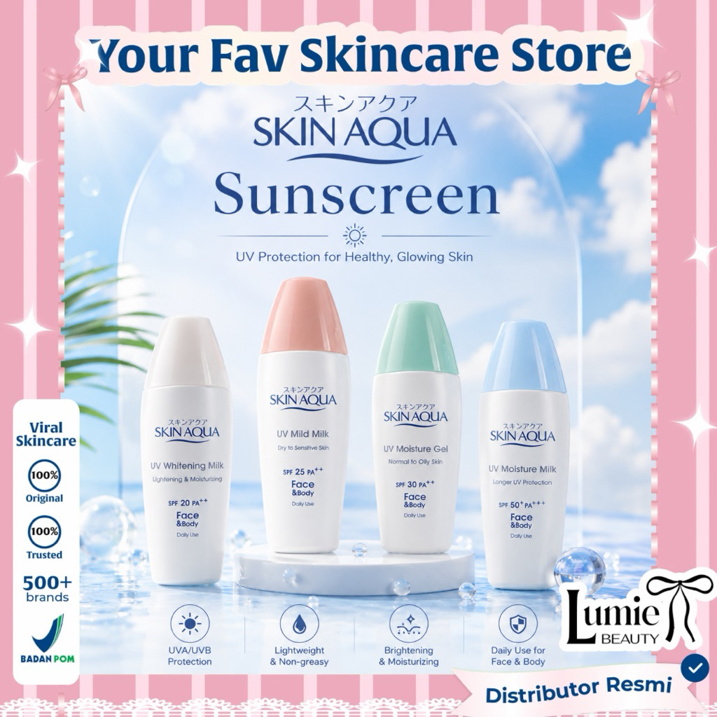 LUMIE - SKIN AQUA UV Sunscreen Moisture SPF 50 40gr | Sunscreen SkinAqua Tutup Putih, Biru, Pink, Hi