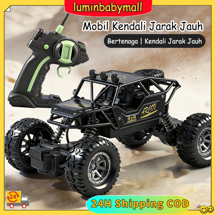 Mobil Remote Control 4WD Mainan Rock Crawler Alloy Off-Road 6 Roda RC Off Road Dengan Lampu