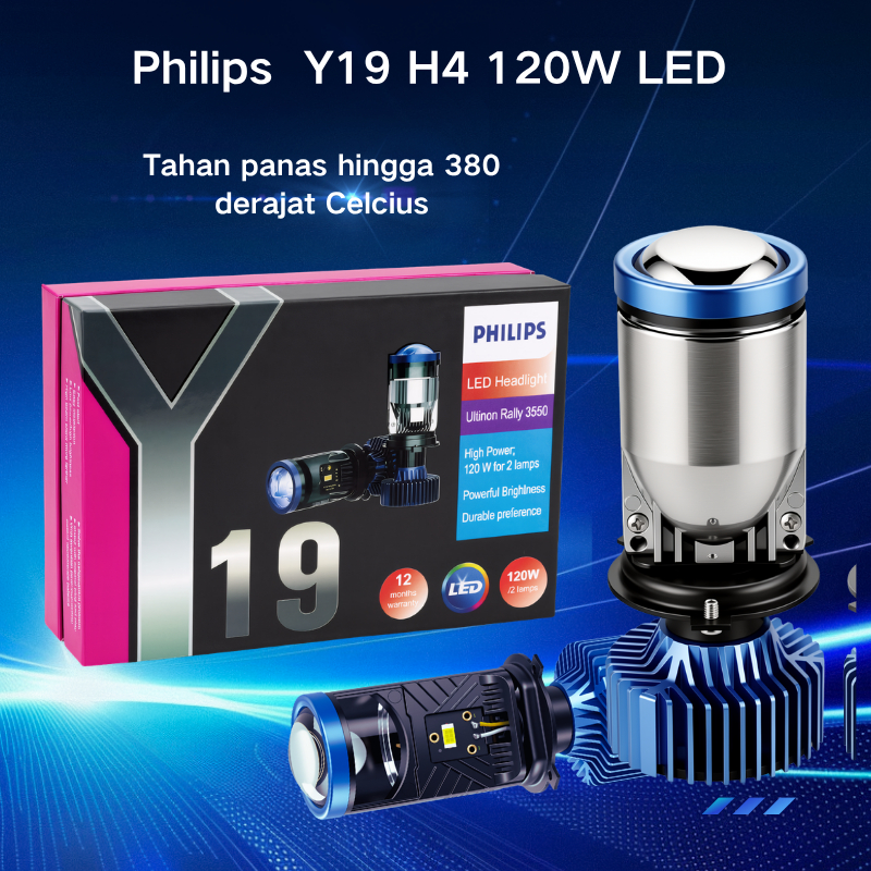 Philips Lampu LED H4 Y19 Lampu LED Motor Depan Super Terang Mendukung Putih+Kuning Lampu Mobil