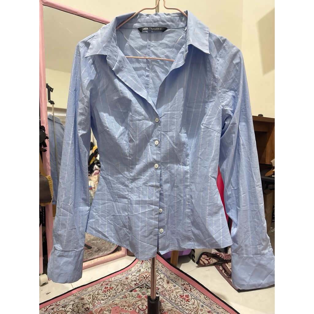 preloved zara blue striped shirt