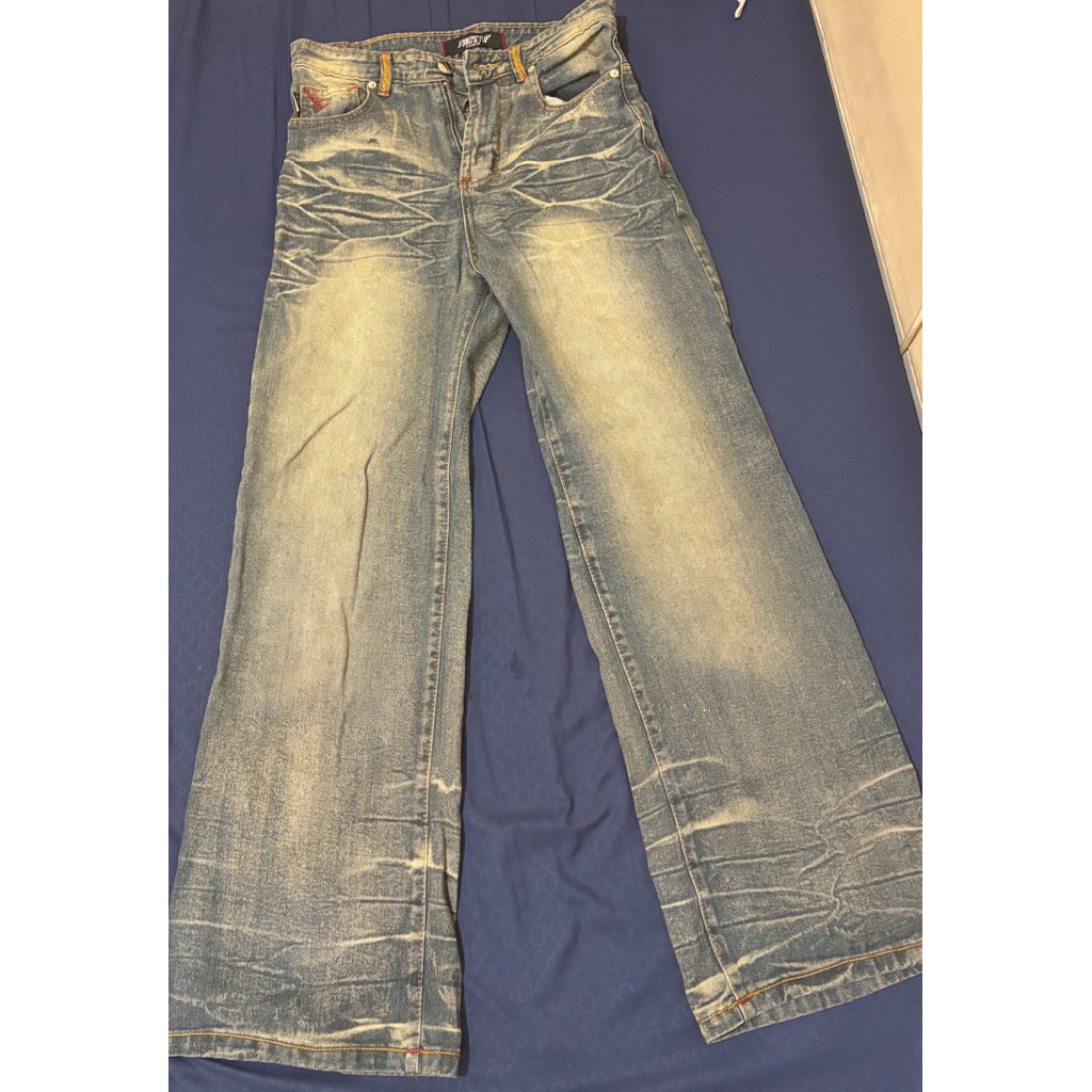 Denimitup, h1 baggy jeans, cream blue (Size 26) & Amigos de nimes, wide denim jeans, london desert w