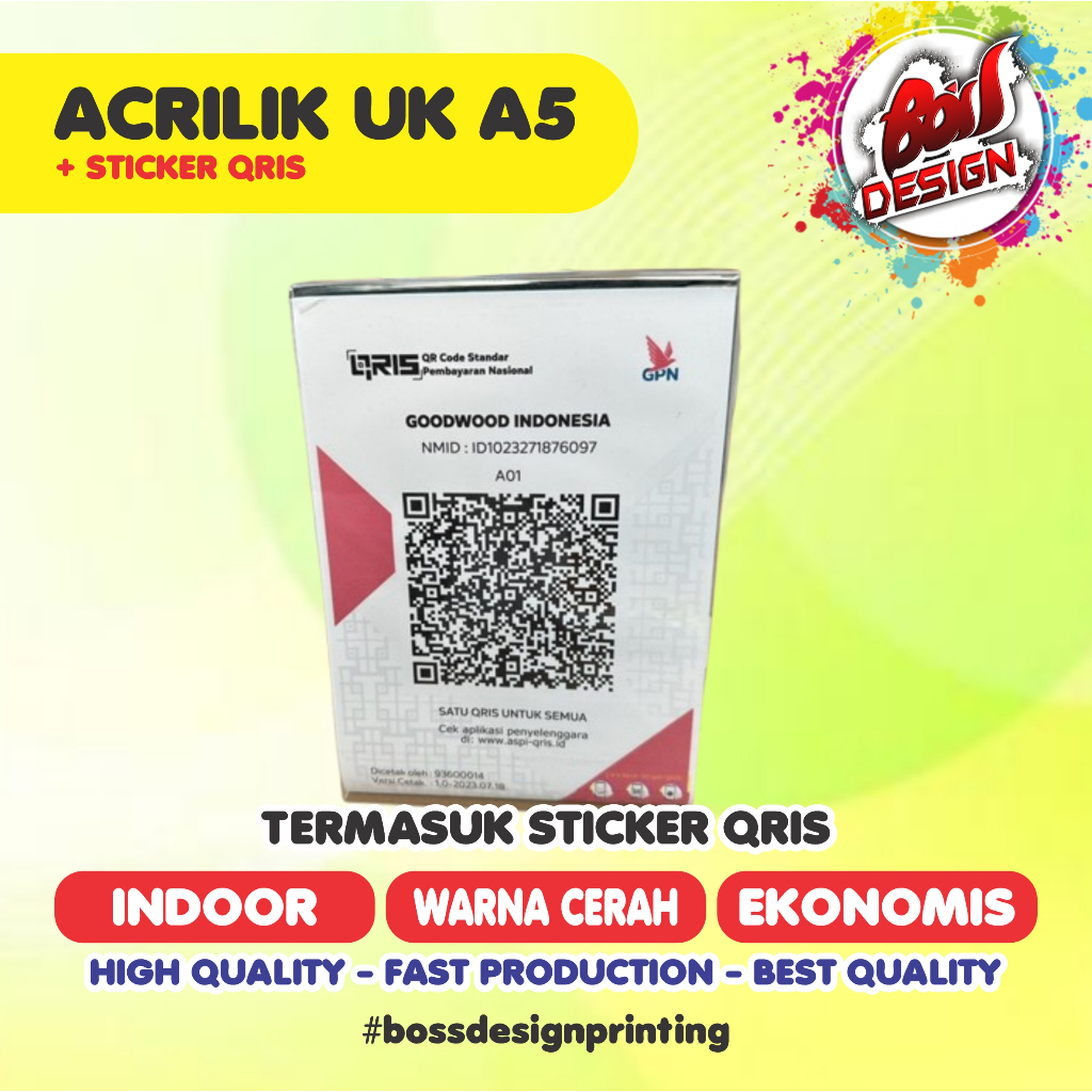 AKRILIK STAND DISPLAY QRIS A5 / TENT HOLDER QRIS AKRILIK QRIS CETAK QRIS CUSTOM STICKER ANTI LUNTUR
