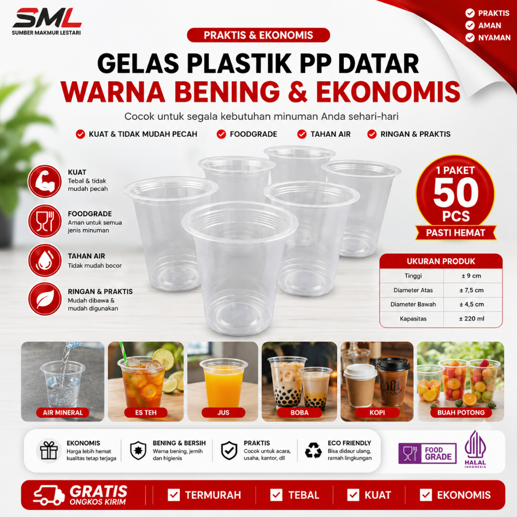 Gelas Plastik Plastic Cup Transparan 12-16 oz - Wadah Minuman Kekinian Tebal & Jernih - Cup Plastik 