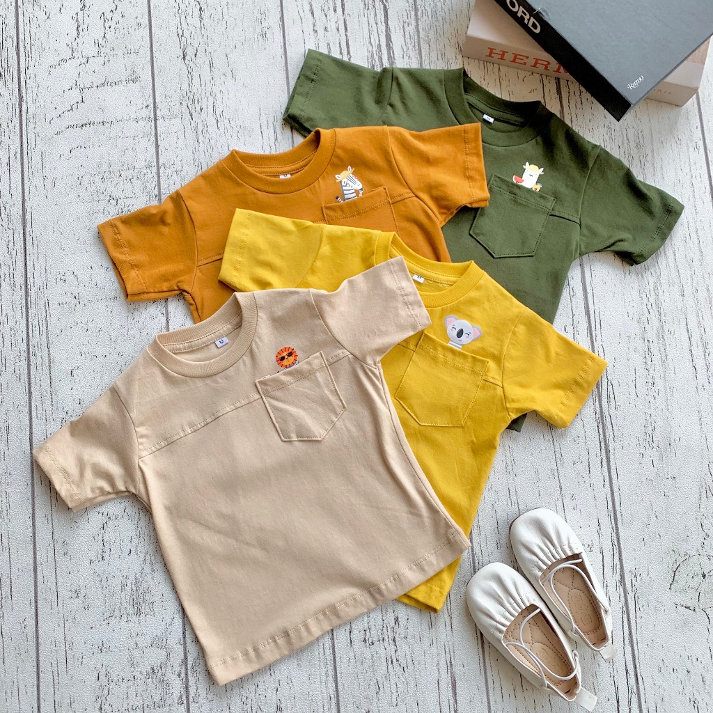 Kaos Anak Unisex Polos Saku Bordir Lengan Pendek | Baju Anak Cowok Cewek Casual Premium - Olabre Poc