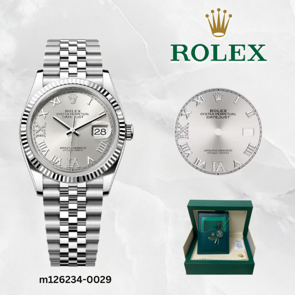 Jam tangan ROLEX Date Just Unisex m126234-0029 Silver Diamont Pave Roman Dial sudah termasuk Box Len