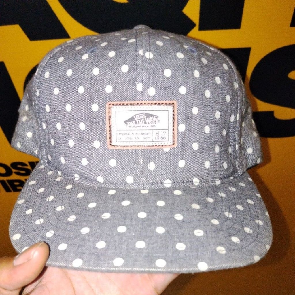 Topi Vans Off The Wall Blue Denim with White spots
