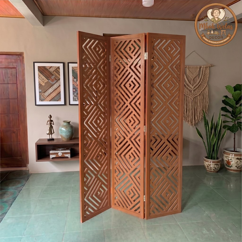 Share: Mbok Welas Decor - Sekat Ruangan Motif Simpel Modern - Penyekat Sketsel Modern 3 Panel 45x200