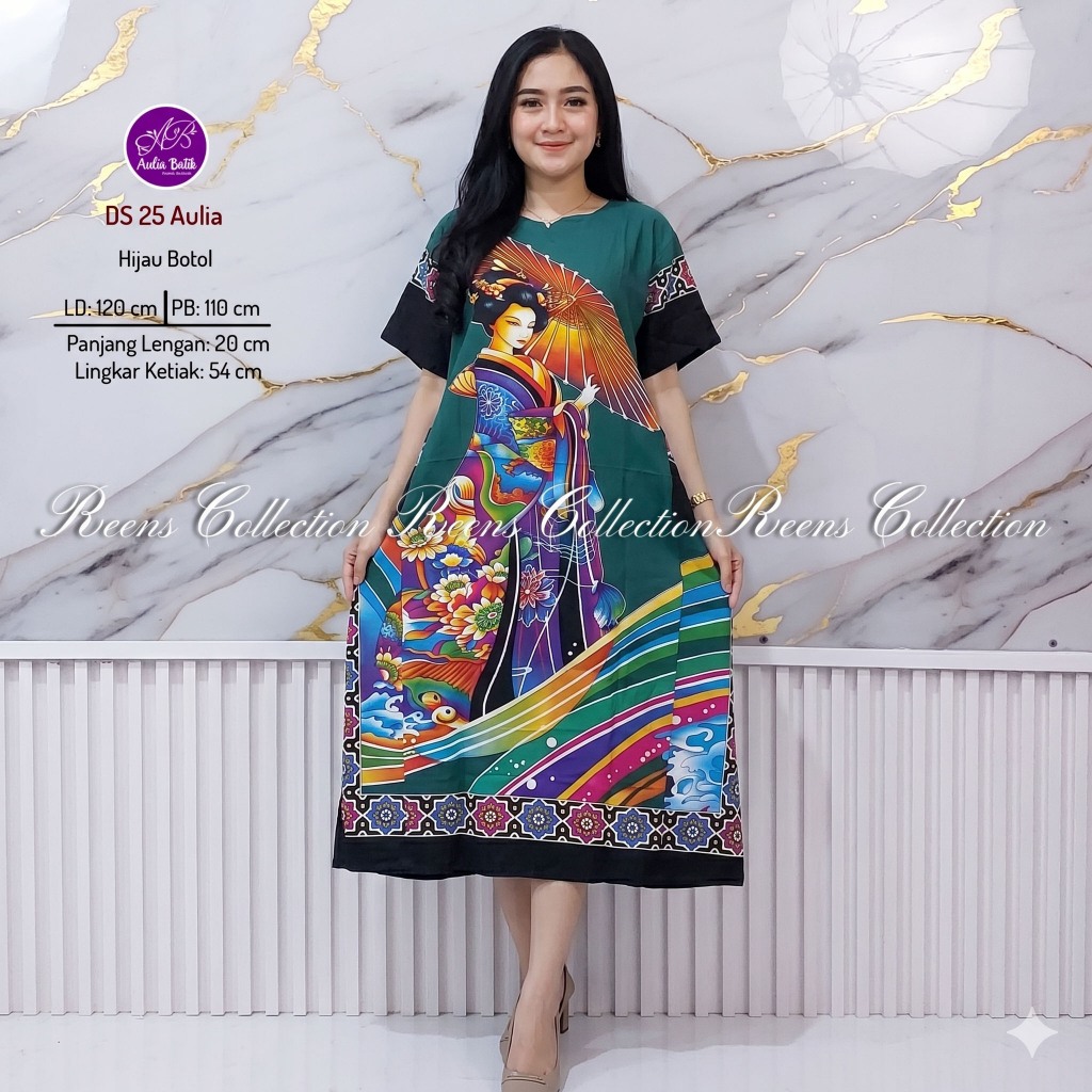 Batik Aulia Daster 25 Tanpa Kancing 2 Saku Depan | Daster Lengan Pendek Di Bawah Lutut Rayon Premium