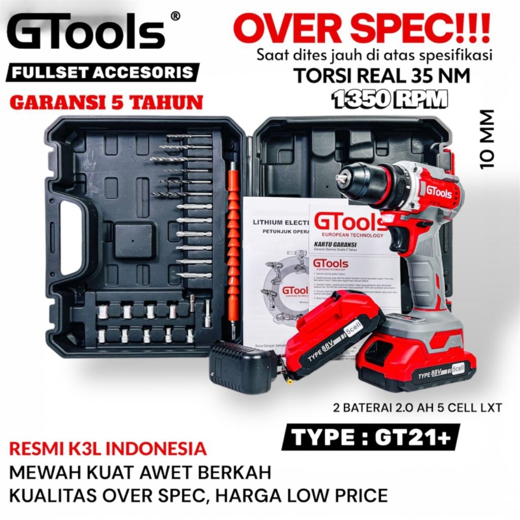 GTOOLS GT21+ BOR CORDLESS 10MM 2 BATRAI KOPER