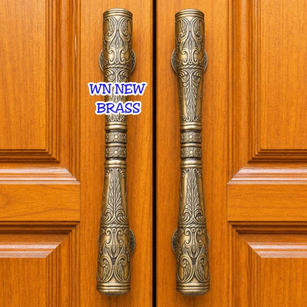 Handle Pintu / Gagang Pintu Rumah Pagar Kuningan Motif Godo Ukir 56 cm 2 pcs