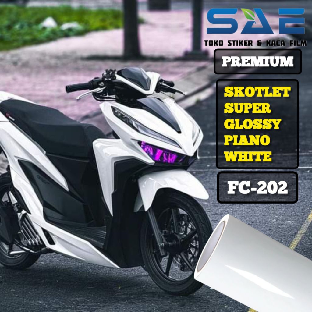 Skotlet Putih Piano White Super Glossy Sticker Motor Fanchi Premium