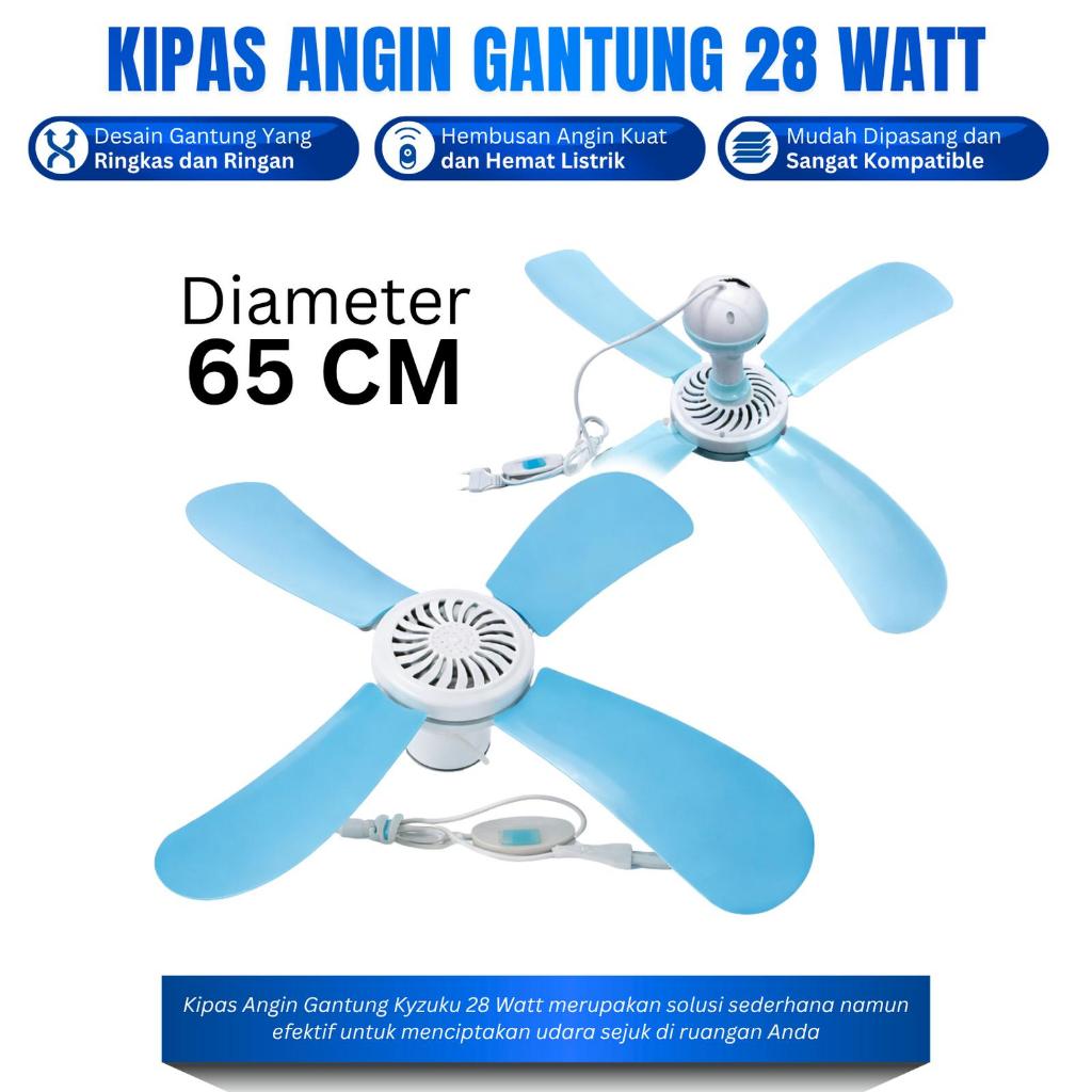 Kyzuku Kipas Angin Gantung Plafon 4 Baling 28 Watt Kyzuku Ceiling Fan Kipas Angin Gantung 4 Daun Hel