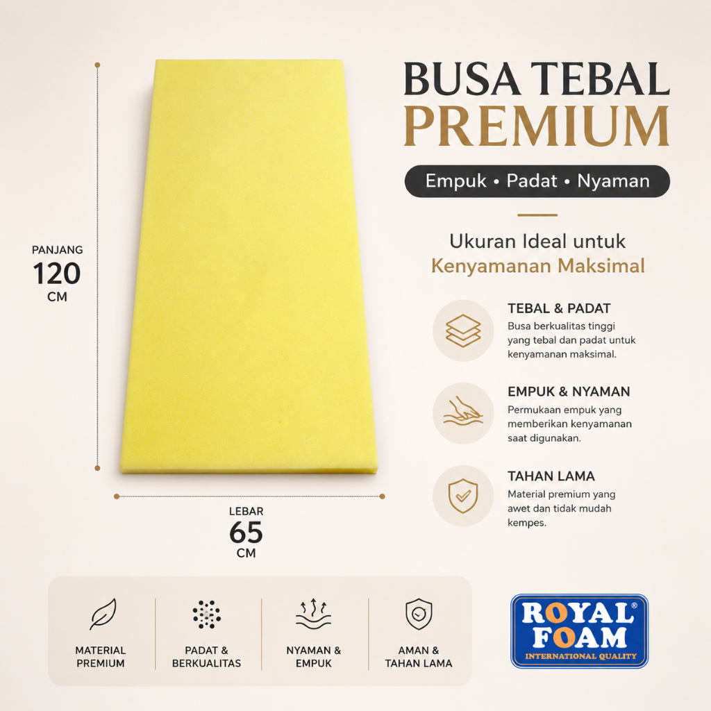 Busa Refill Sajadah/Sejadah Tebal 3cm & 5cm Ukuran 120x65 cm Busa Yellow Empuk
