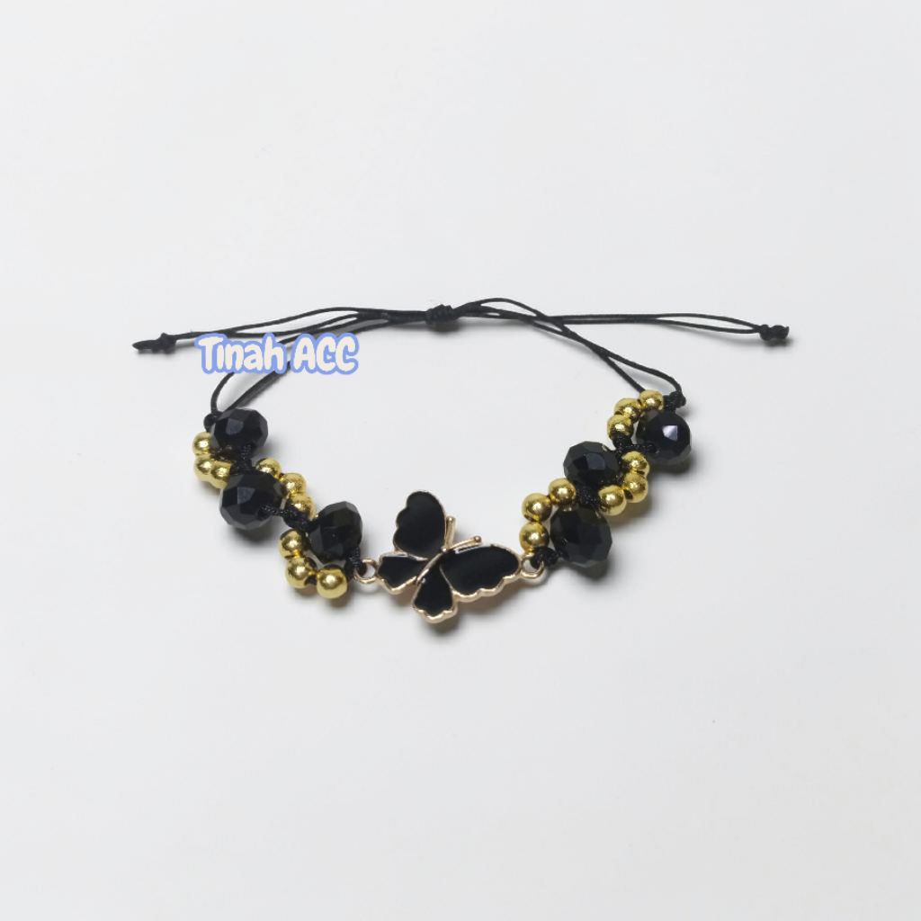 Gelang karakter kupu-kupu premium / Gelang Kristal Motif Kupu-kupu Hitam Elegan / Gelang Wanita Seru