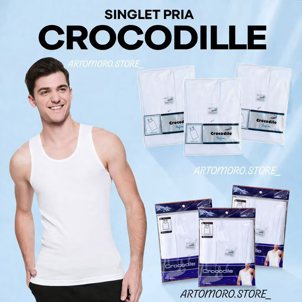 [ 3 pcs ] Singlet Crocodile 801 V Kaos Dalam Pria Putih Salur | Pakaian Dalam Pria Singlet Crocodile