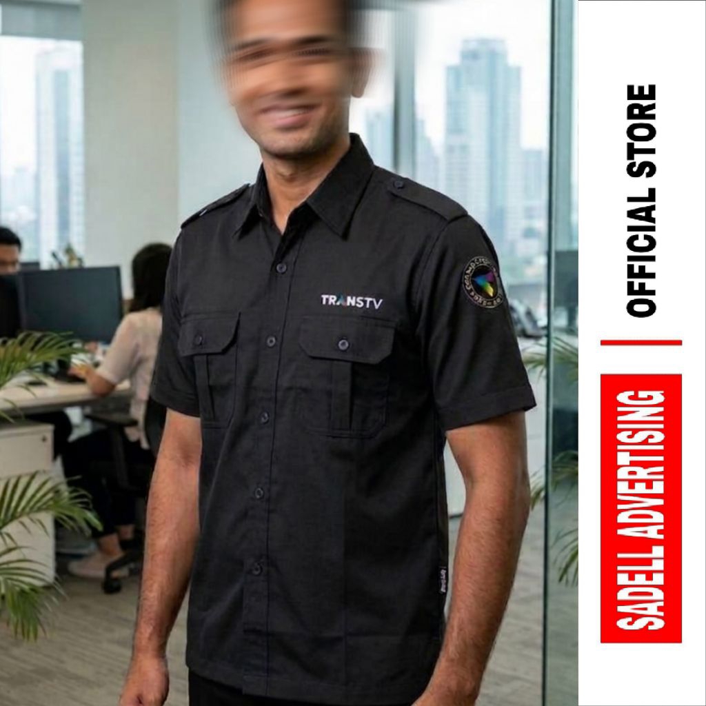 Kemeja TRANS TV Seragam TRANS TV Baju Trans TV Hitam PDH Lengan Pendek Pria Bordir