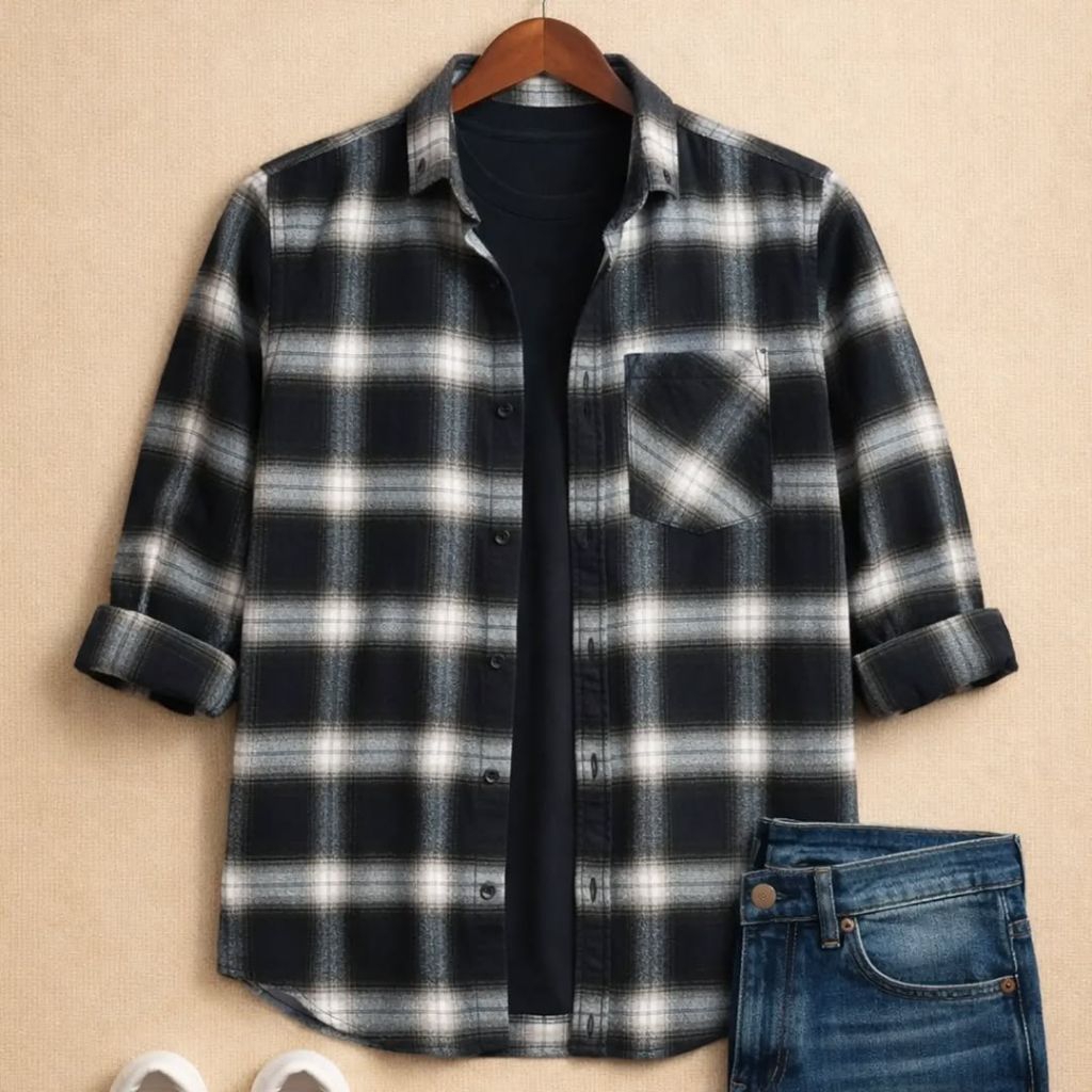 Kemeja Flanel F2D Lengan panjang semi wool premium