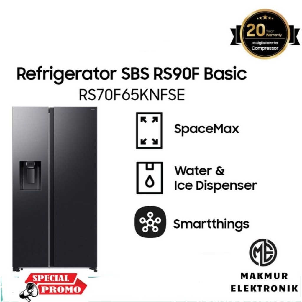 Kulkas Samsung RS70F65KNFSE Side by Side Bespoke AI Auto Ice Maker Water Dispenser 660 Liter