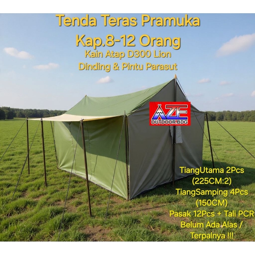 Tenda Pramuka Teras Kap.8-12 Orang Plus Tiang Set Kecuali Alas | Tenda Posko Teras Pramuka Atap D300