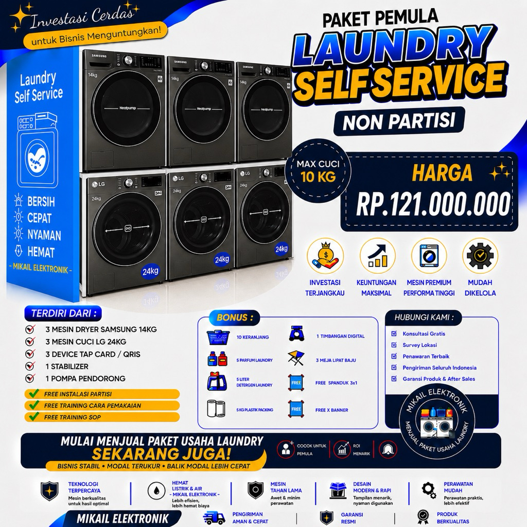 PAKET LAUNDRY SELF SERVICE MESIN CUCI LG 24 KG DRYER SAMSUNG KOMERSIL