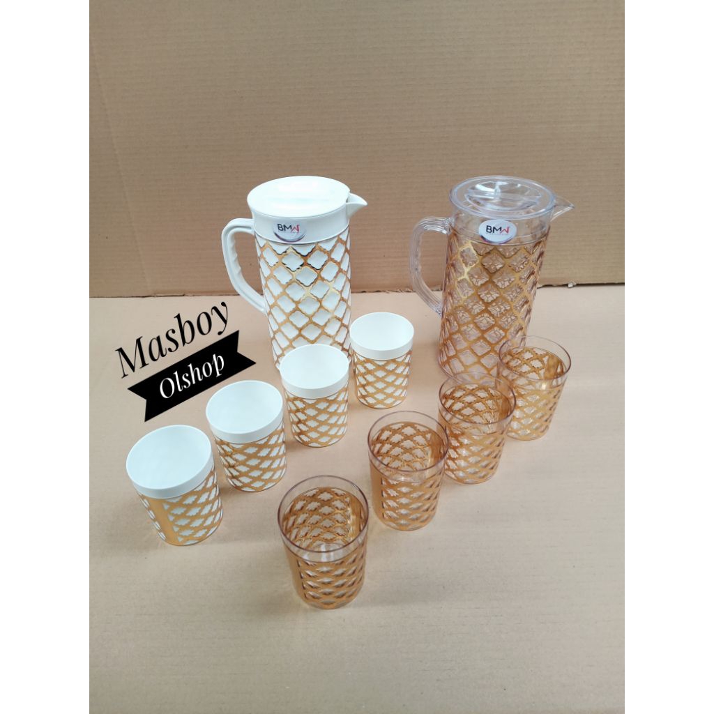 Teko Air Set 5 in 1 BMW Plastik / Teko Set Elegant+Gelas / Teko Mewah Motif Estetik