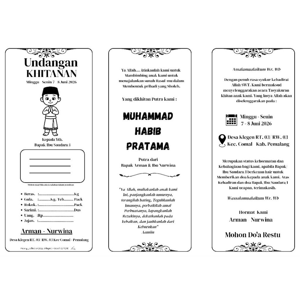 Undangan kertas hvs Nikah/Sunat/Molonan (bangun Rumah)