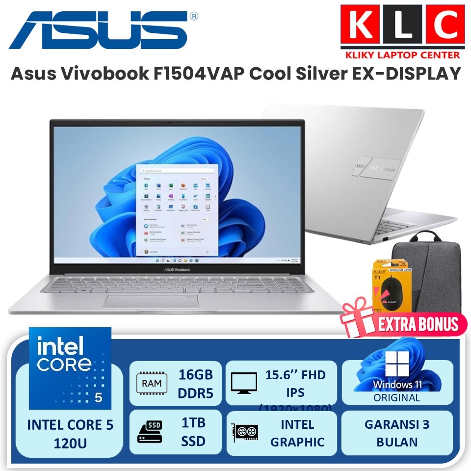 Laptop Kantor Asus Vivobook F1504VAP Intel Core 5 120U Ram 16GB 1TB SSD 15.6'' FHD IPS Cool Silver E