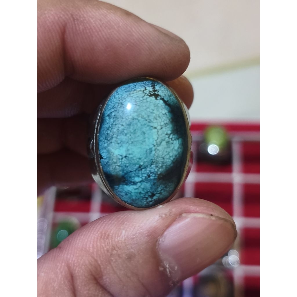 Cincin Batu Akik Pirus Hubei Biru
