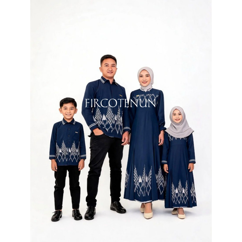 Couple Keluarga Tenun Kinanti Navy - Sarimbit Keluarga Tenun - Kemeja Tenun Pria & Dress Tenun Wanit