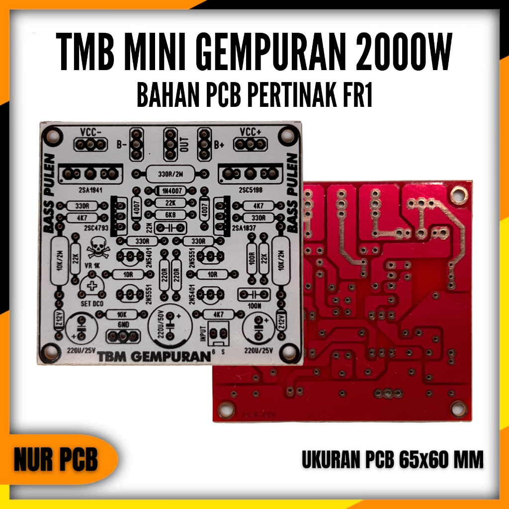 PCB Driver Power Amplifier TBM Mini Bass Pulen 500W Tbm Sublow 6.5x6cm 32-75VAC 4-8 Ohm PA-015
