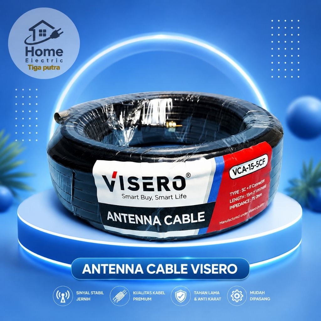 Kabel RG6 Visero 15 Meter - Kualitas Premium, Impedansi 75 OHM, Warna Hitam