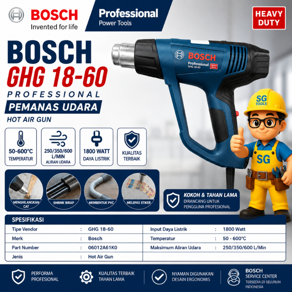 Bosch Mesin Heat Gun GHG 18-60 Professional Cordless Heat Gun 18V Pemanas Udara