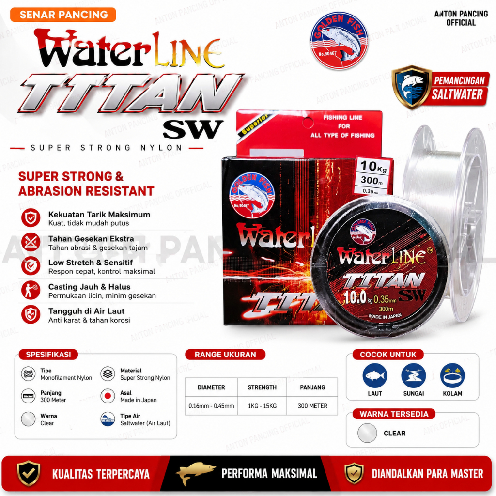 Senar Pancing Golden Fish Waterline Titan SW 300M