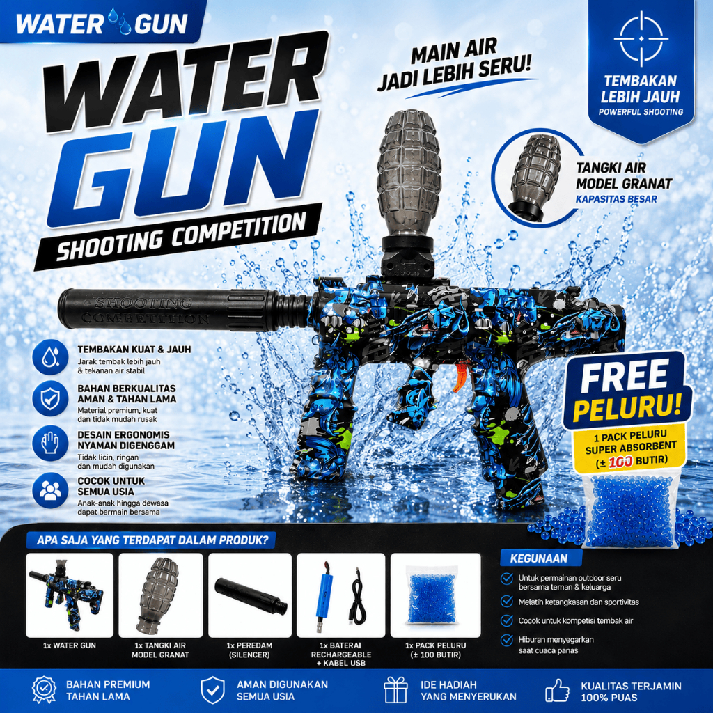 Mainan Tembakan Gel Gun Water Bubble Aman untuk Anak-Mainan Edukasi Anak Tembakan MP7 Water Gel Gun 