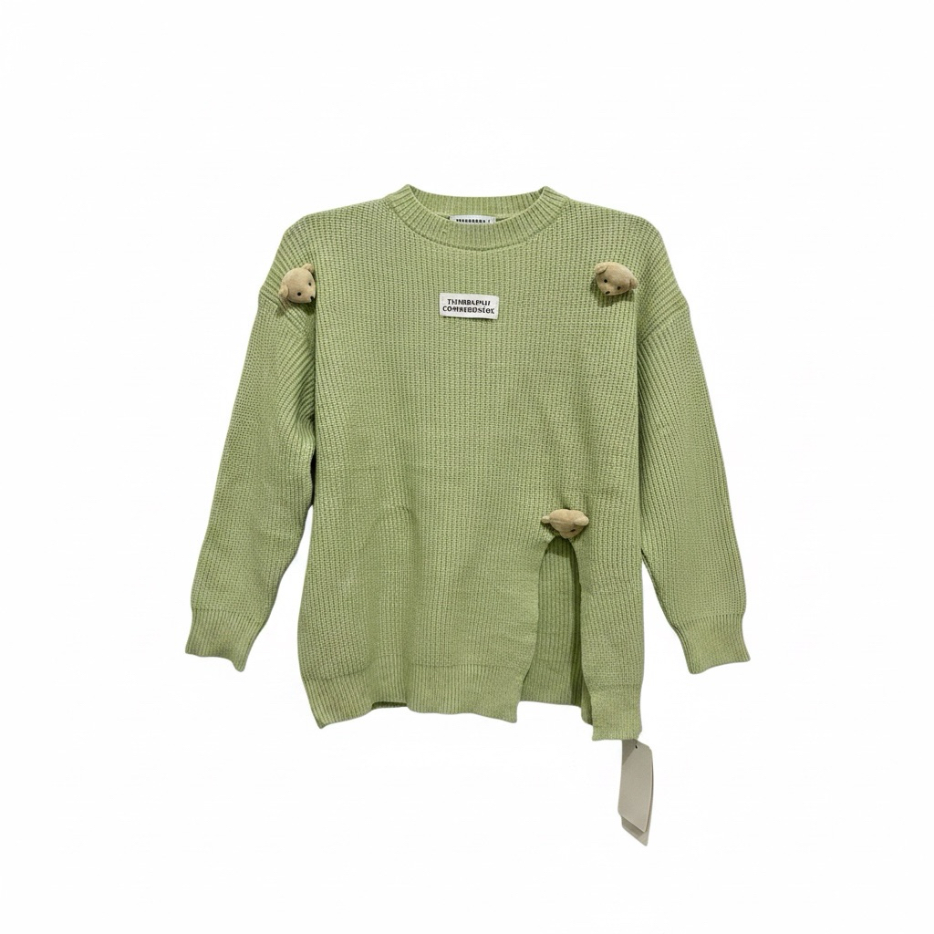 Sage Green Bear Knit Sweater