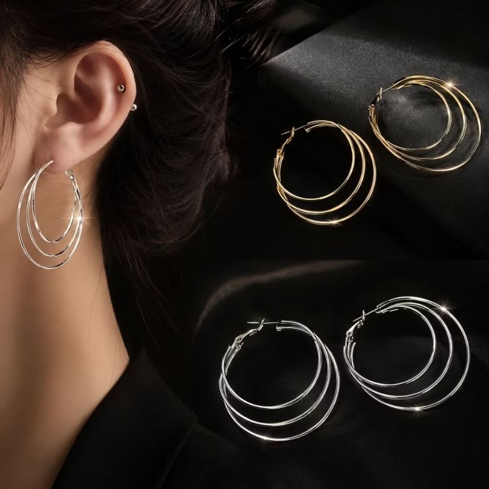 A-37 ANTING HOOP BULAT 3 RING ANTING HOP