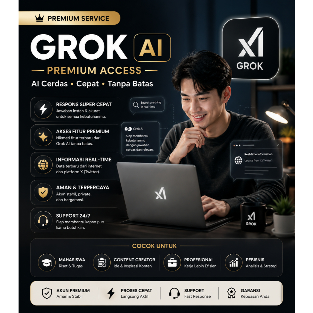 Grok AI Premium Access | AI Assistant Cepat & Responsif
