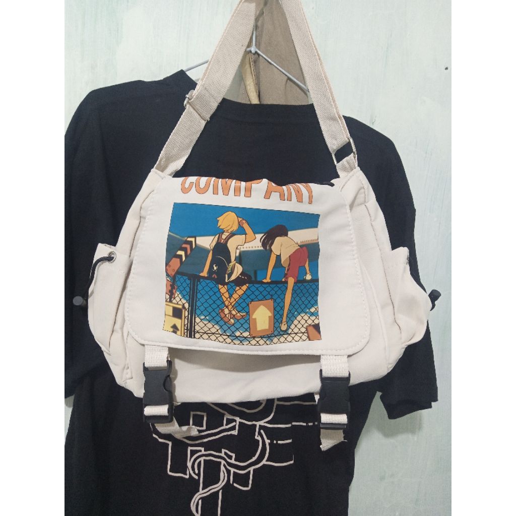 Tas Selempang Unisex Korea Teconi - Hitam, Ringan, Desain Stylish
