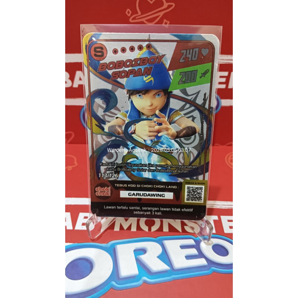 Boboiboy Sopan X Choki Choki, Kartu Boboiboy Sopan, Kartu Holo Hologram Batch 2