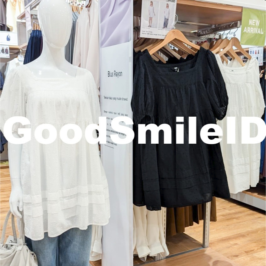 SALE Women Gaun Mini Katun Dobby Lengan Pendek Dress Wanita JASTIP UNIQLO