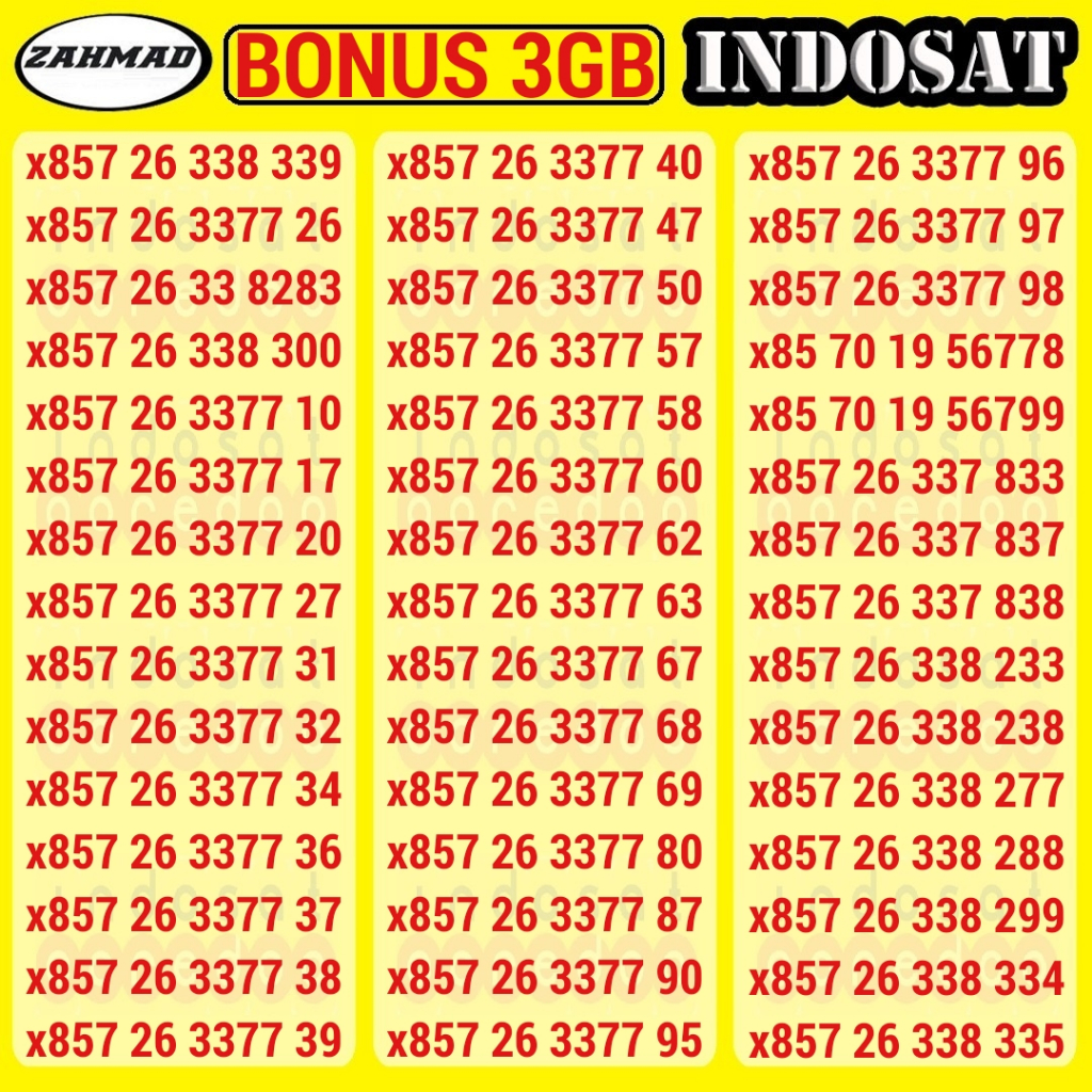 ISAT-A) NOCAN Indosat Bonus Kuota kartu perdana nomor cantik im3 triple AABB ABAB