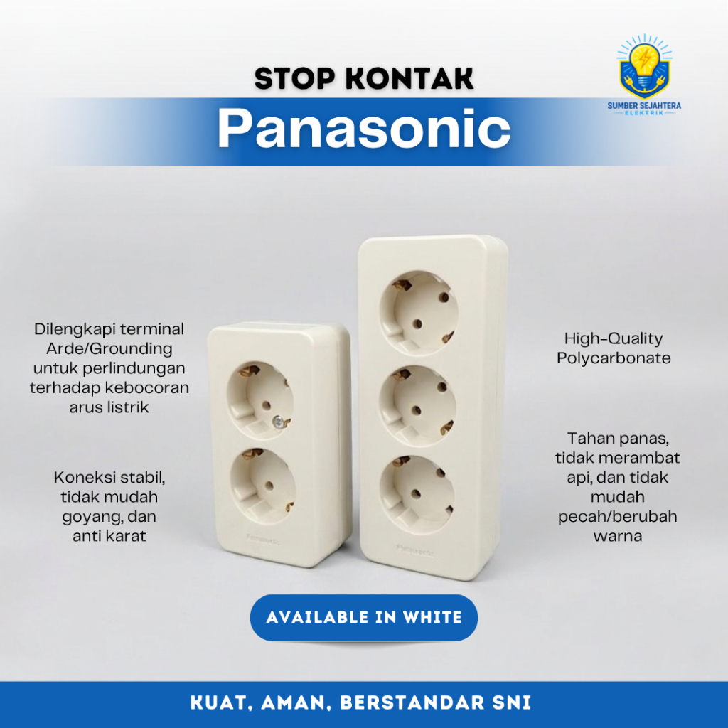 STOP KONTAK PANASONIC 2 LUBANG 3 LUBANG - BERSTANDAR SNI